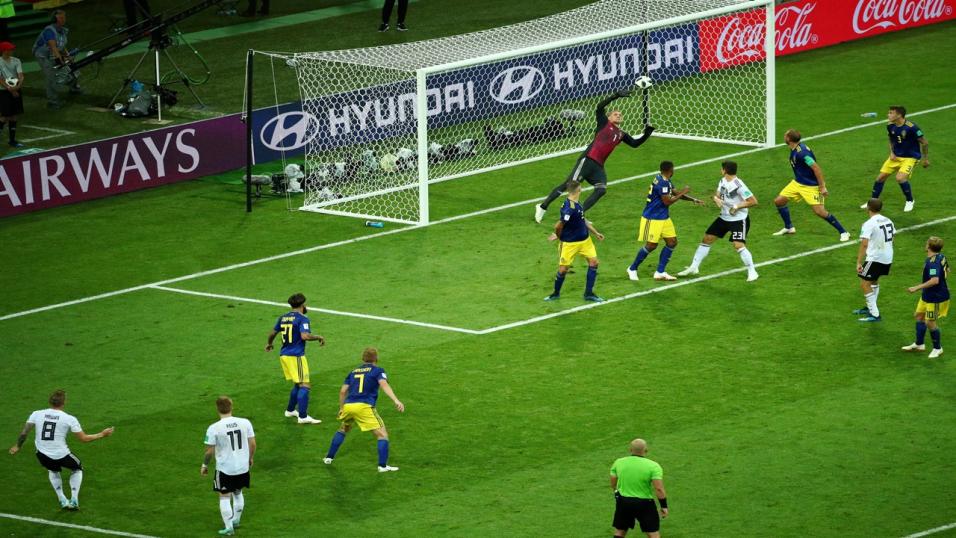Germany's Toni Kroos scores against Sweden